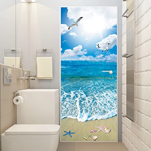 FLFK 3D Sunshine Ocean Beach Self-Adhesive Door Stickers Wall Mural ...