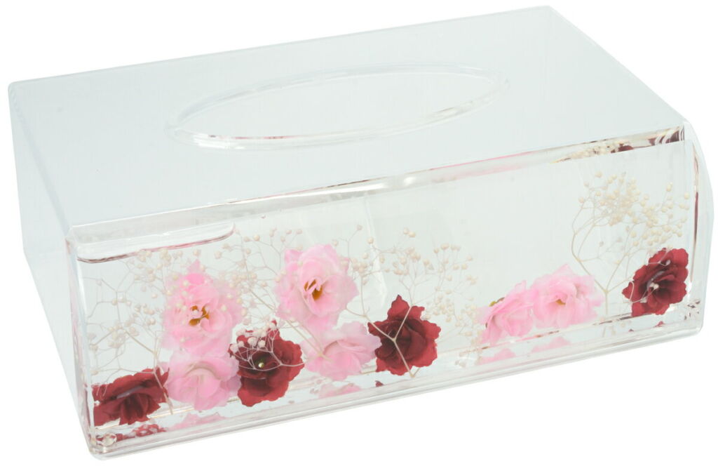 ティッシュBOXケース ティッシュケース ティッシュカバー ローズ 薔薇 バラ アクリル 水中花