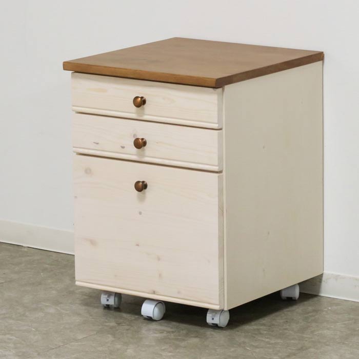 デスク用ワゴン 42巾 本体のみ パイン材 天然木 低ホルムアルデヒド 天然植物性 キャスター付 安心安全家具 健康家具 システムデスク 収納 北欧家具 シンプル おしゃれ モダン QSM-160