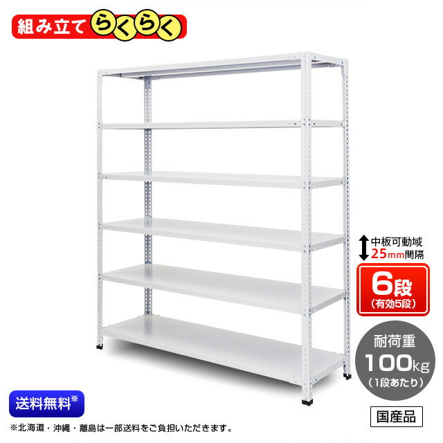 【送料無料】 業務用スチールラック 組立簡単タイプ 耐荷重:1段100kg 【高さ2100 x 横幅600 x 奥行450 x 棚板6枚(有効段数5段)】