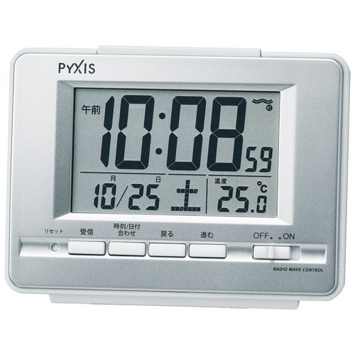 【送料無料】SEIKO CLOCK (セイコークロック) 目覚まし時計 電波 デジタル カレンダー・温度 表示 PYXIS (ピクシス) 銀色メタリック NR535W ■送料無料※北海道・九州・沖縄・離島は別途送料(1080円〜2160円)卓上 ブラック フライデー