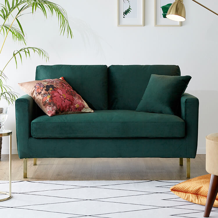 [幅128] 2人掛けソファ フロアソファ ベルベット調 真鍮脚