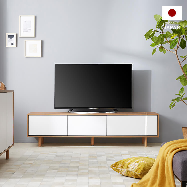 [幅180] 日本製 ローテレビ台 半完成品 天然木 コード収納付