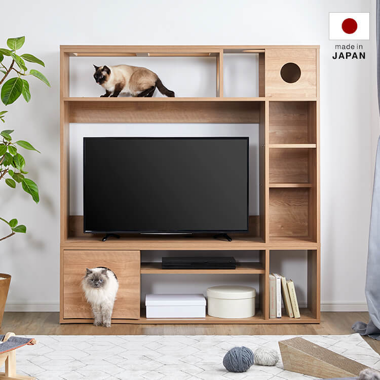 [幅150] 日本製 天窓付キャットウォーク壁面収納付テレビ台 半完成品 木製