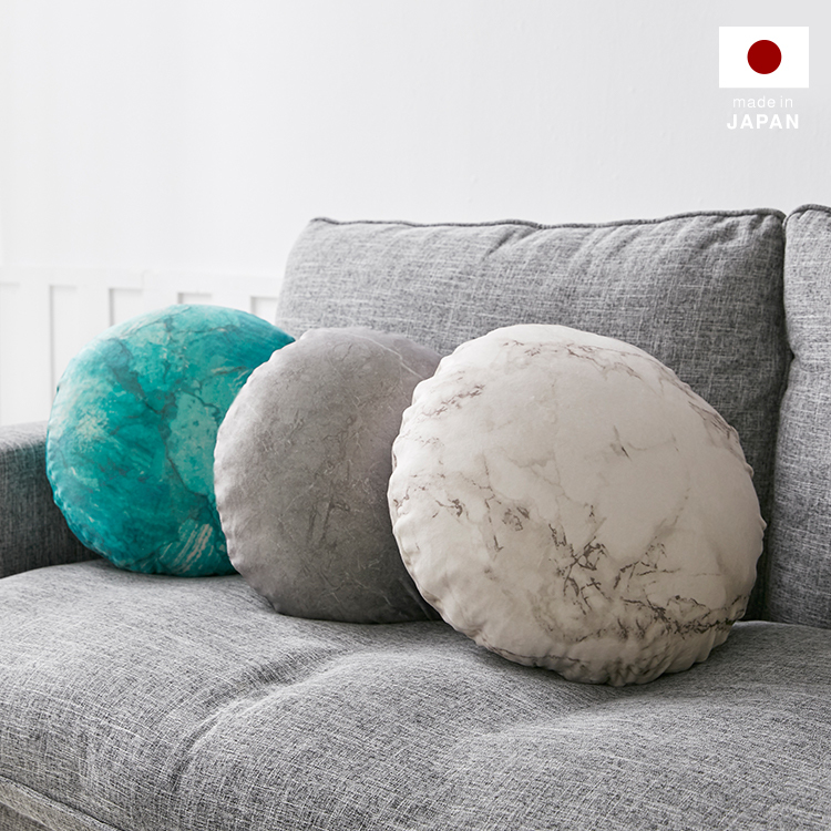 [直径40][S] クッション ビーズクッション 日本製 大理石柄 円形 洗えるカバー