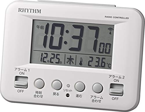 リズム(RHYTHM) 目覚まし時計 電波 デジタル フィットウェーブD191 暗所 自動 点灯 カレンダー 温度計 付き ダブル アラーム 白 RHYTHM 8RZ191SR03