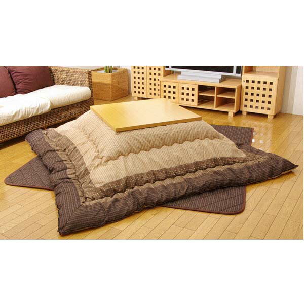 しじら こたつ厚掛敷布団セット (ゆかり) ブラウン 『205×245cm』『代引不可』『送料無料(一部地域除く)』