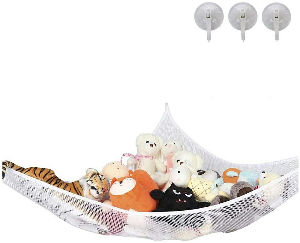 おもちゃ ハンモック 収納ネット ぬいぐるみ 片付け 取り付け簡単 部屋スッキリ 大容量 省スペース 多用途 子供 室内 お風呂 保育園 3つ設置用フック付き
