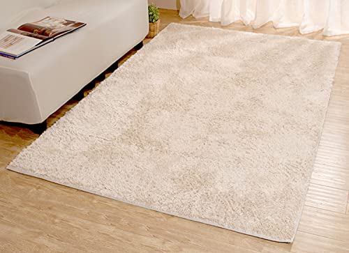 いろどりSTREET シャギーラグカーペット シャンパンベージュ 130×185 手触りのよいマイクロファイバー