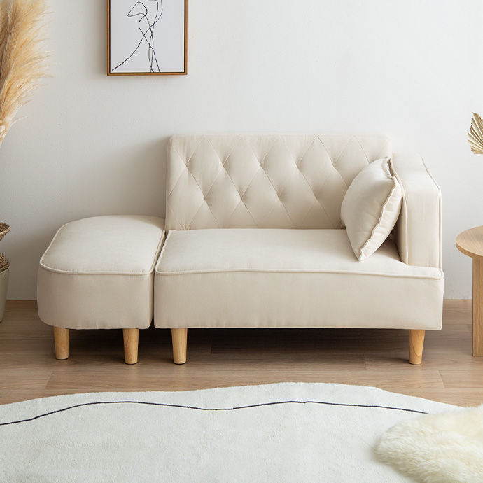 【幅135cm】Emilia オットマン付き2人掛けソファ