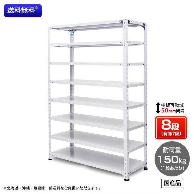 【送料無料】 業務用スチールラック 耐荷重:1段150kg 【高さ2400 x 横幅1500 x 奥行600 x 棚板8枚(有効段数7段)】