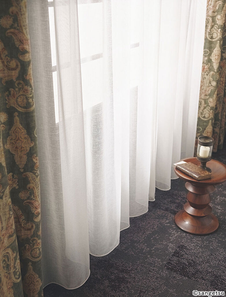 サンゲツ▼ストリングス オーダーカーテン LP仕様(形態安定加工) 約1.5倍ヒダ(本縫い) 裾:折返し▼SC7580 シアー レース Design Sheer【カーテン幅2670〜3330×カン下寸法1810〜2000mm】