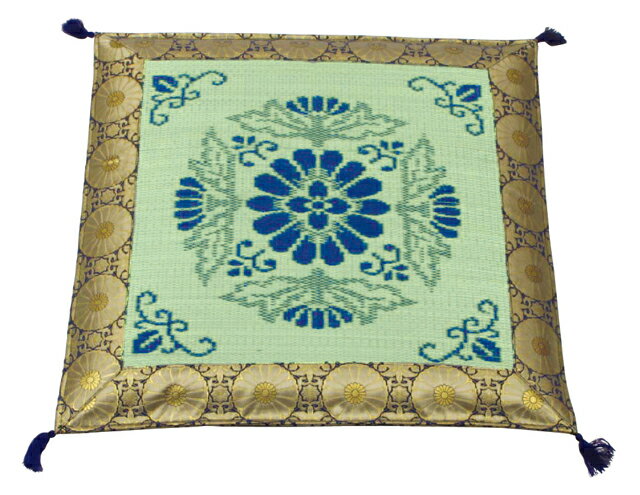 【日本製】【御前座布団】70×70cmい草広幅へり仕上げ座布団「つづみ菊(紺)」p7no88sn0101【仏前座布団】