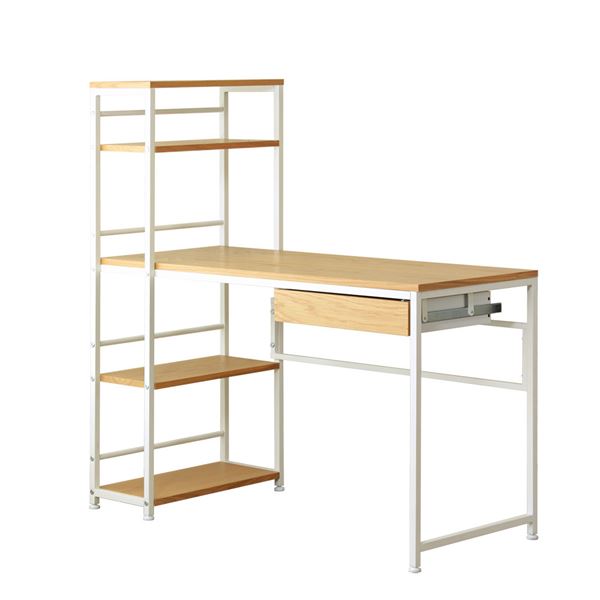 収納ラック付きパソコンデスク/ワークデスク オークナチュラル 幅120.5cm 引出し付き 組立品代引NG