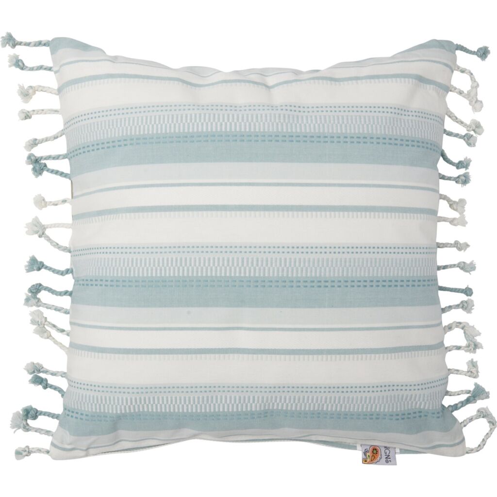 (取寄) デヴィデザインズ ヘビー ストライプド スロー ピロー - 20x20インチ Devi Designs Heavy Striped Throw Pillow - 20x20” Blue Striped