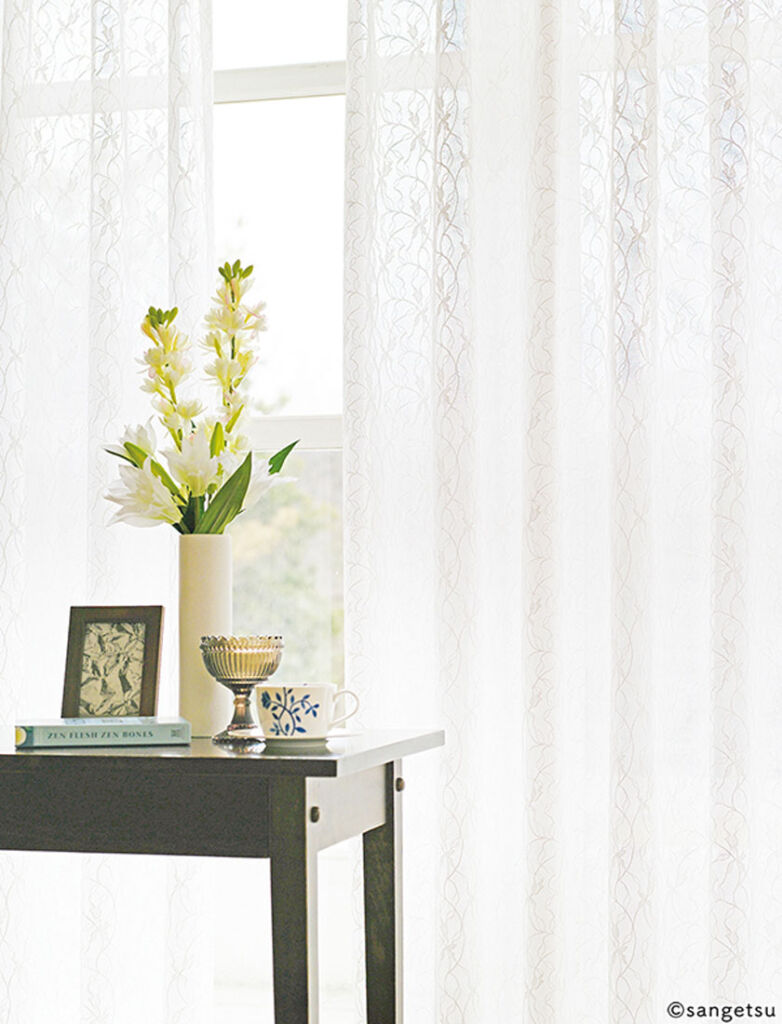 サンゲツ▼ストリングス オーダーカーテン LP仕様(形態安定加工) 約1.5倍ヒダ(本縫い) 裾:ウエイトウーリーロック▼SC7656 シアー レース 遮熱 Sheer Lace【カーテン幅最小〜2000×カン下寸法1610〜1800mm】