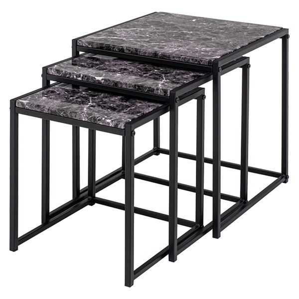 ネストテーブル マーブルブラック サイズ(約)大:幅45cm 中:幅40cm 小:幅35cm 組立式【代引不可】
