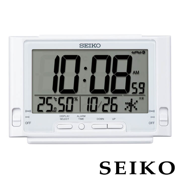 【お取り寄せ】セイコー SEIKO セイコークロック 目覚まし時計 電波 電波時計 置時計 温度 湿度 SQ320W フルオートカレンダー デジタル おしゃれ シンプル ホワイト 白 息子 娘 中学生 高校生 友達 ギフト 子供 誕生日プレゼント 国内正規品