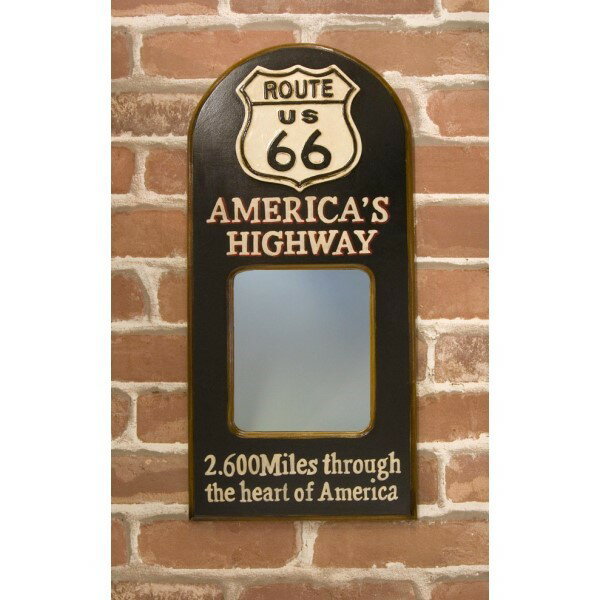 壁面装飾 鏡 ユーズドのような仕上げの レトロモダン Pub Sign ミラー ROUTE66