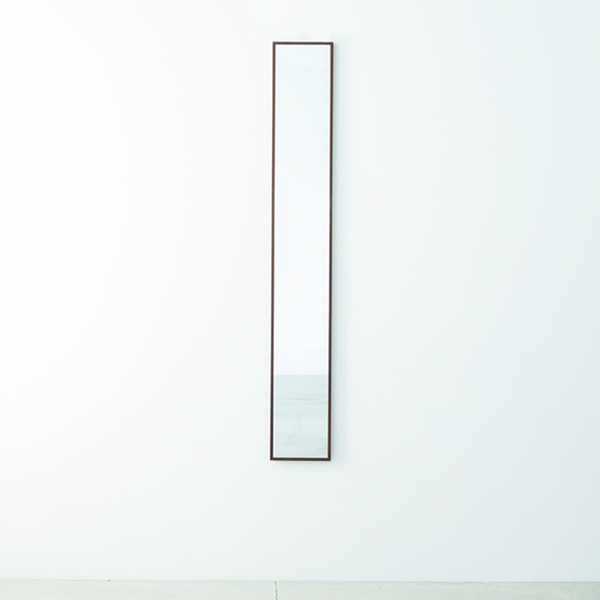 【クーポン配布中】細枠ウォールミラー 幅22cm(ブラウン/茶) 天然木/姿見鏡/スリム/高級感/木製/飛散防止加工/壁掛け/北欧風/日本製/完成品/NK-5