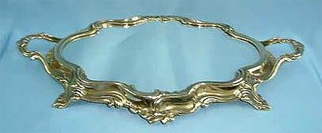 【送料無料】イタリア製 真鍮 ジュエリートレイアンティーク調 アクセサリートレイ ミラートレイ トレイ ミラー 鏡 ブラス ゴールド