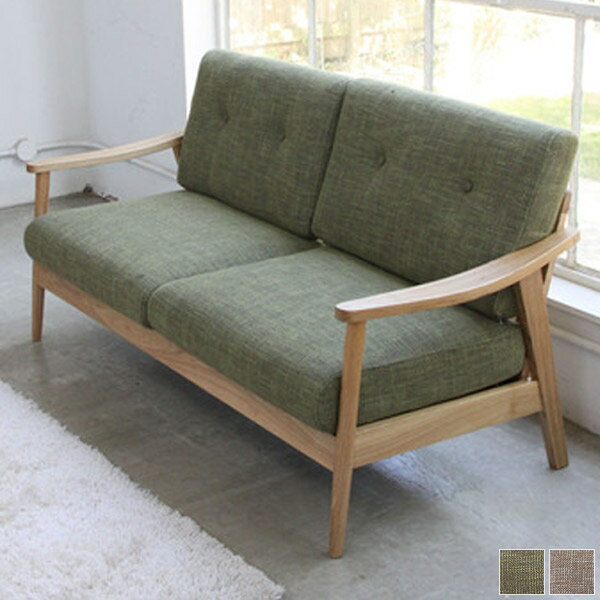 【全国送料要見積もり】 2人掛 ソファ (BR/GR) 2Pソファ ソファー 2人掛けソファ カフェ 北欧 シンプル sofa 木肘ソファ 木製 天然木 アッシュ 布地 ファブリック おしゃれ 肘つき カジュアルソファ 一人暮らし リビングソ