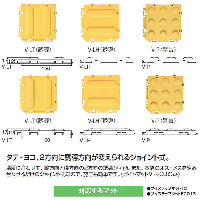 玄関マット(業務用・風除室) ガイドマットECO V-LH(誘導) 【150×150mm】(山崎産業 F-133-1-LH) [店舗 大 激安]