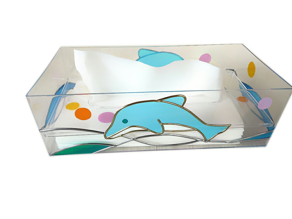 イルカのティッシュケースorペーパーホルダー ティッシュボックス ティッシュカバー おしゃれ かわいい インテリア リビング 子供部屋 ギフト 贈り物 プレゼント 新生活 手作り ハンドメイド オリジナル ステンドグラス風 グラスアート(受注生産)