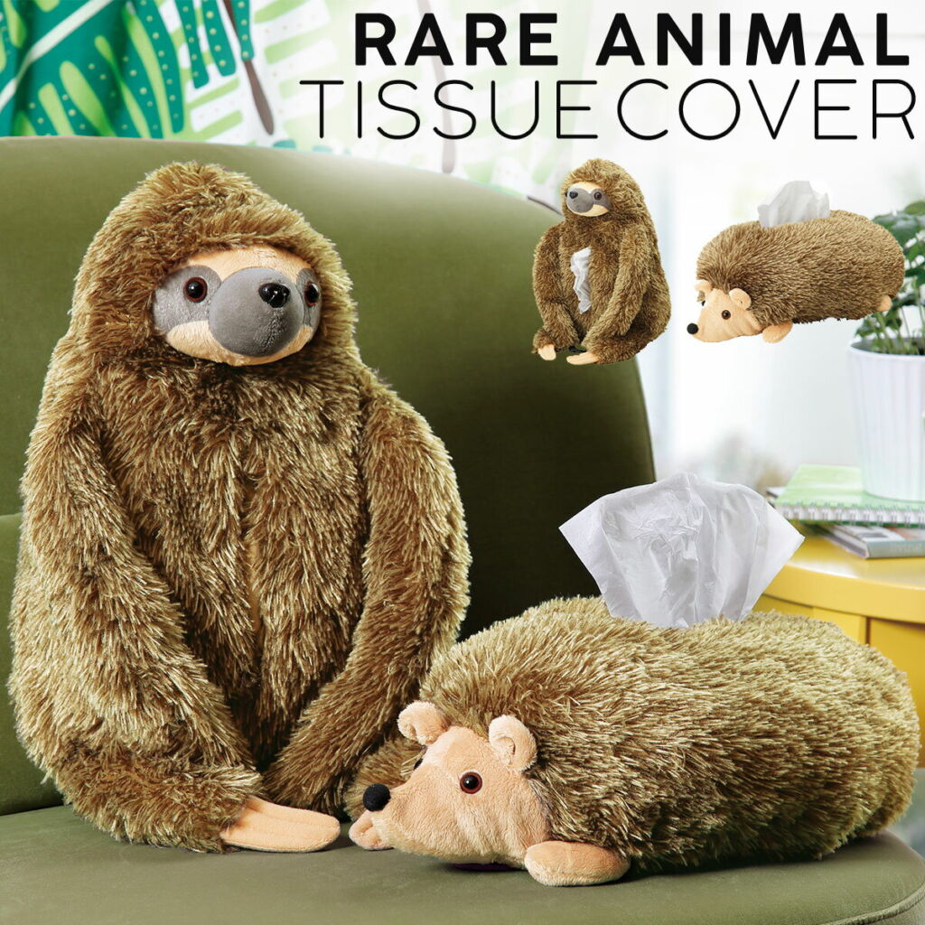 ティッシュカバー ぬいぐるみ 動物 ハリネズミ ナマケモノ かわいい レアアニマルティッシュケース ユニーク雑貨特集