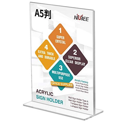 niubee アクリルフォトフレーム【a5判 6本セット】サインホルダー レストラン メニューホルダー 両面用 透明 縦置き カードディスプレイ テーブル テント 広告 写真 カード立て