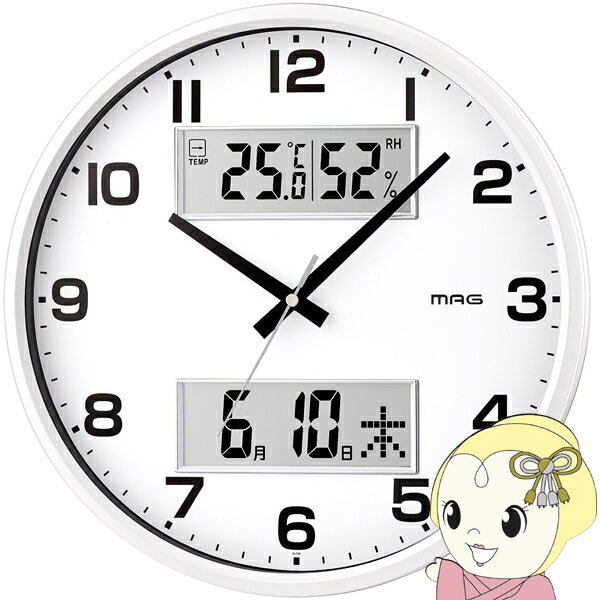 【最大4000円OFFクーポン発行 7/19 20時~7/20 23:59】掛け時計 ノア精密 アナログ MAG マグ デジアナ掛時計 非電波 温度 湿度 カレンダー 連続秒針 コチコチしない ダブルポスト【KK9N0D18P】