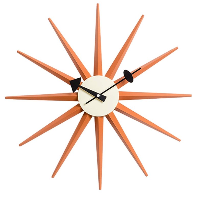 壁掛け時計 おしゃれ SHISEDECO Modern George Nelson Sunburst Clock in Orange - Non Ticking, Wooden Mid Century Retro Design Decorative Silent Wall Quartz Clock for Home, Kitchen,Living Room,Office and Bedroom etc.(Orange) 【並行輸入品】