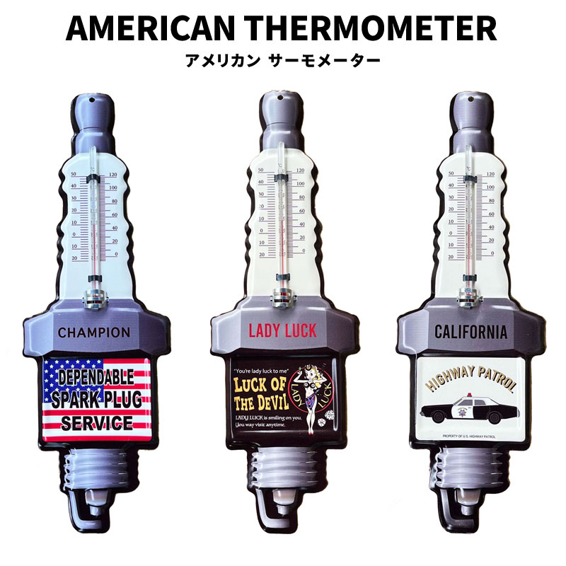 AMERICAN THERMOMETER サーモメーター PLUG US FLAG LADY LUCK H.PAT CHAMPION 温度計 アメリカ ファッション インテリア 小物 アメカジ おしゃれ 雑貨 グッズ