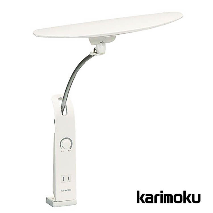 感謝DAYは店内商品ポイント最大20倍【送料無料】 学習机用LEDスタンドライト クランプ式 KS0156SH ホワイト WH 色 照明 デスクライト 無段階調光式 面発光 1口コンセント付 リモートワーク カリモク karimoku