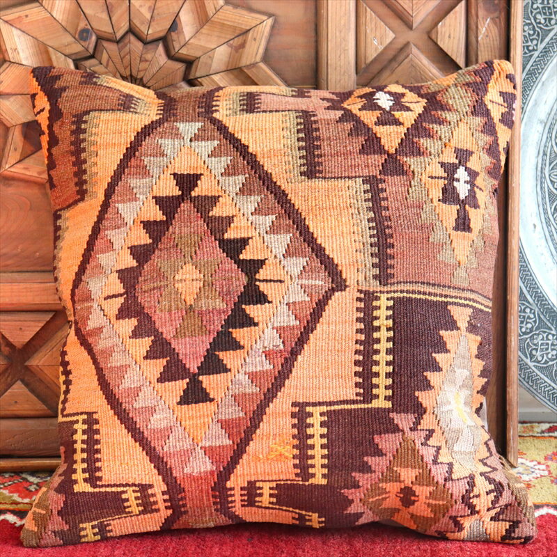 クッションカバー 50cmサイズ オールドキリム ヴィンテージ Old Kilim Cushion カルス ブラウン