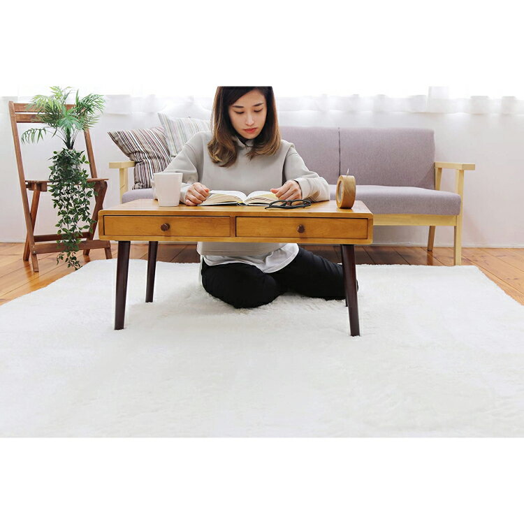 マイクロファイバーシャギーラグ(サイズ:185×185 厚み10mm)【アイボリー】