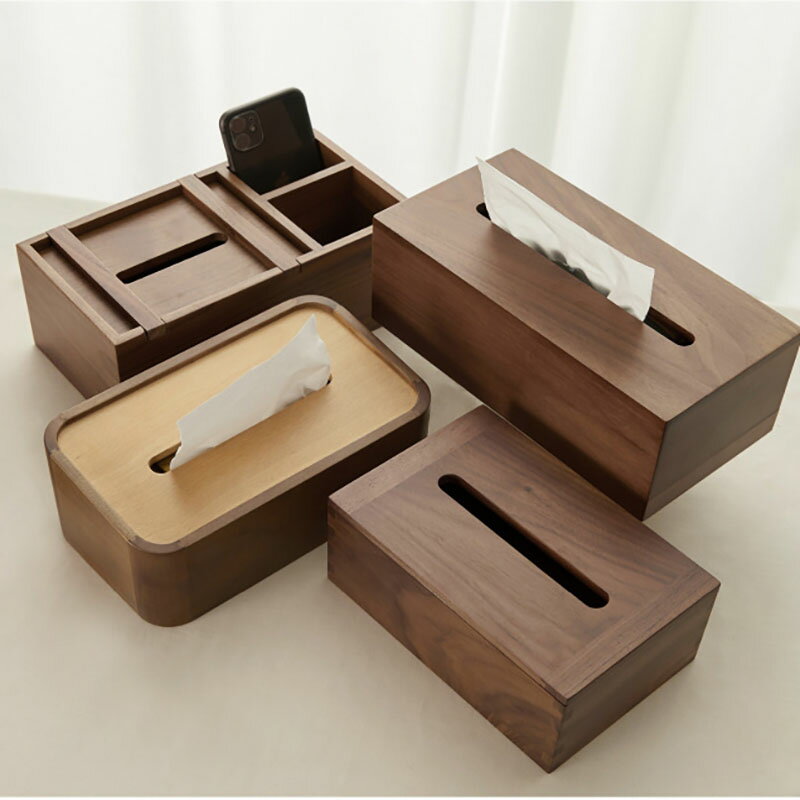 送料無料 26.5*13.7*10.6cm 木製 和風 木目 天然木 ティッシュボックス ティッシュケース クルミ