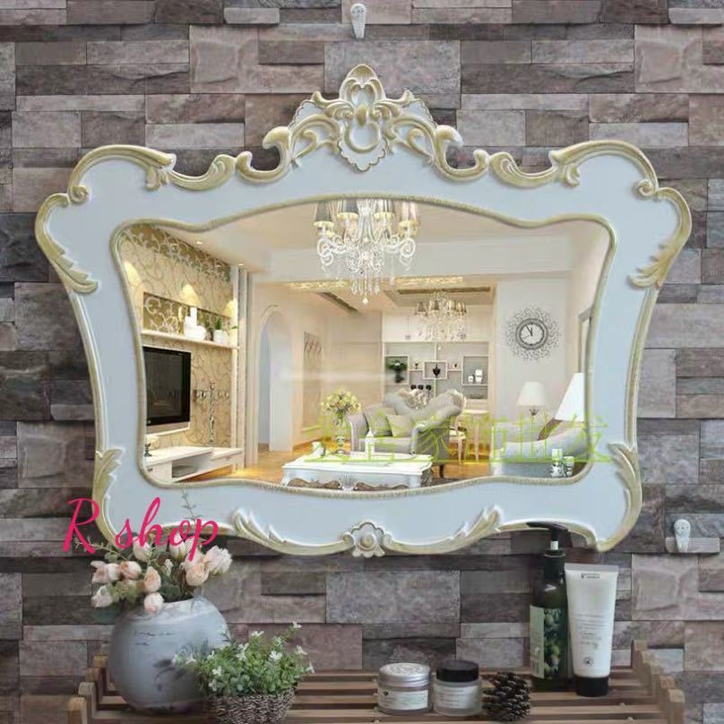 大型ミラー吊鏡 壁掛け鏡 壁掛けミラー 豪華ウォールミラ 高級豪華鏡 アンティーク調 79x59cm