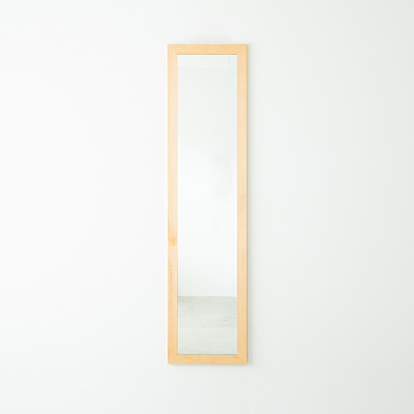 幅広枠ウォールミラー(40×161)(ナチュラル) 天然木 姿見鏡 ワイド 高級感 木製 飛散防止加工 壁掛け 北欧風 ヴィンテージ 韓国インテリア 玄関 トイレ 洗面 日本製 完成品 NK-37