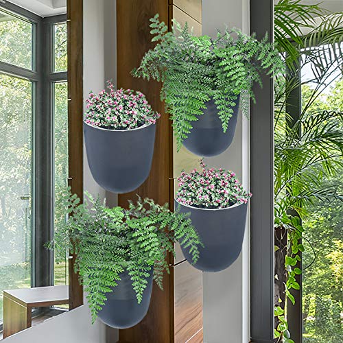 Sungmor 自動吸水植木鉢 小さめ プラスチック おしゃれ 壁掛け式 自動散水 自動水やり 自動給水 4点セット ブラック