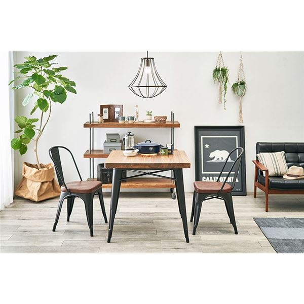 ビンテージ風 ダイニング 3点セット 【80cmテーブル 肘なしチェア2脚 ナチュラル】 木製 合皮張地 組立品 〔リビング〕【代引不可】