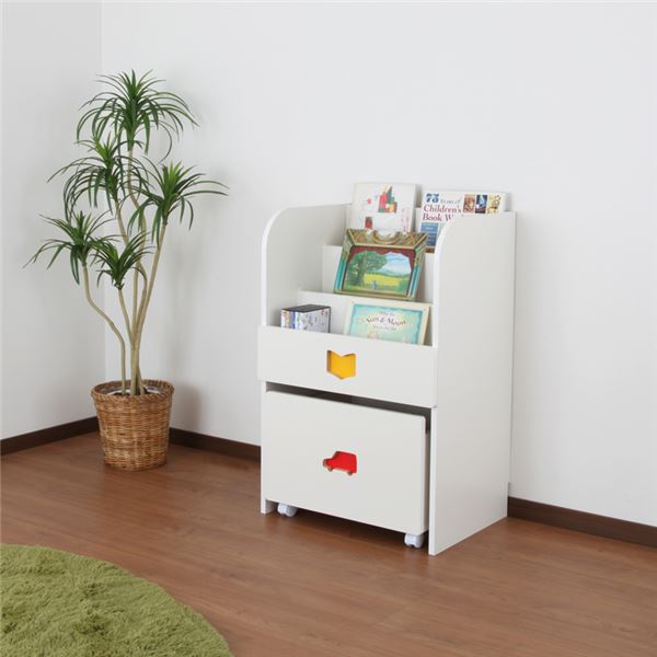 【クーポン配布中】子供用 収納棚 【男の子用】 幅59.0cm 日本製 引出し キャスター 『おかたづけしたくなるワゴン付きマガジンラック』 【完成品】【代引不可】