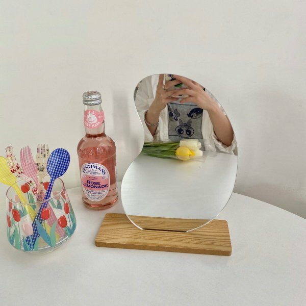 ウェーブミラー 卓上ミラー ビーンミラー スタンド付き アクリル鏡 インテリア 韓国 お洒落 韓国インテリア ミラー 北欧 鏡