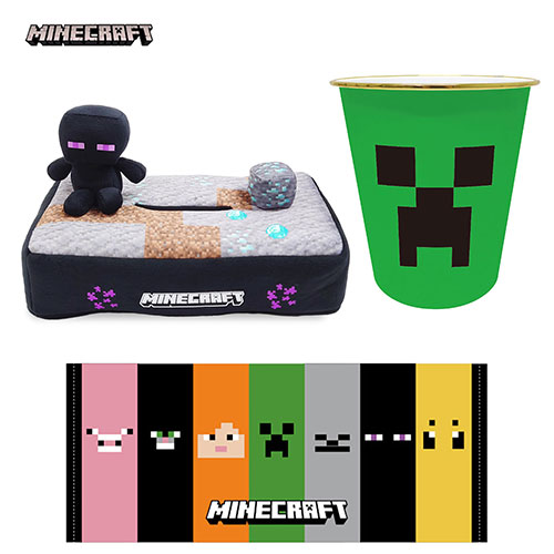 マインクラフト グッズ セット ( ティッシュケース ダストボックス タオル ) yts0629 マイクラ グッズ Minecraft ジオラマティッシュケース エンダーマン ボックスティッシュ ゴミ箱 ごみ箱 ごみばこ ゲーム キャラクター Enderman かわいい アイテム 生活雑貨