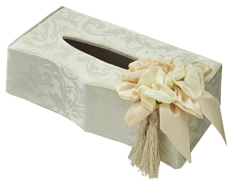 ティッシュボックスケース ホワイト アクアフラワー 【薔薇雑貨 姫系雑貨 ティッシュケース カルトナージュ リボン】