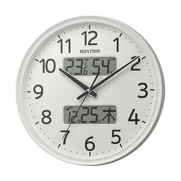 【クーポン配布中】リズム 電波掛時計 フィットウェーブリブA03 温度湿度カレンダー表示付 8FYA03SR03 1台