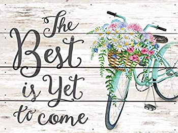【中古】【輸入品・未使用】Best Yet Come Floral Bicycle Whitewash 8 x 6 Solid Wood Boxed Pallet Plaque Sign