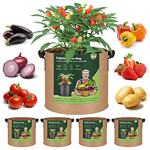 T4U 不織布プランター 布鉢 持ち手付き 5ガロン 5個セット 不織布ポット フェルト 栽培袋 厚手 植え袋 植物育成 花栽培 野菜栽培 園