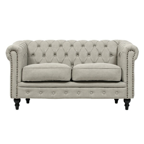 輸入家具 そふぁ ソファー ボタン デザイナーズ ヴィンセントシリーズ ソファ 2人掛け 2シーター 家具 ライトグレーPUレザー 合成皮革 コンパクト チェスターフィールド VC2P101K ソファ専門店 ロイヤルソファズ グレー 灰色 本革調