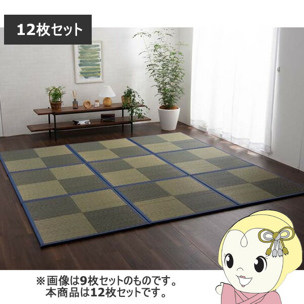 【メーカー直送】イケヒコ 置き畳 ユニット畳 半畳 正方形 い草 ジョイントマット 市松 ブルー 12P 同色12枚組 IKE-8629550【KK9N0D18P】